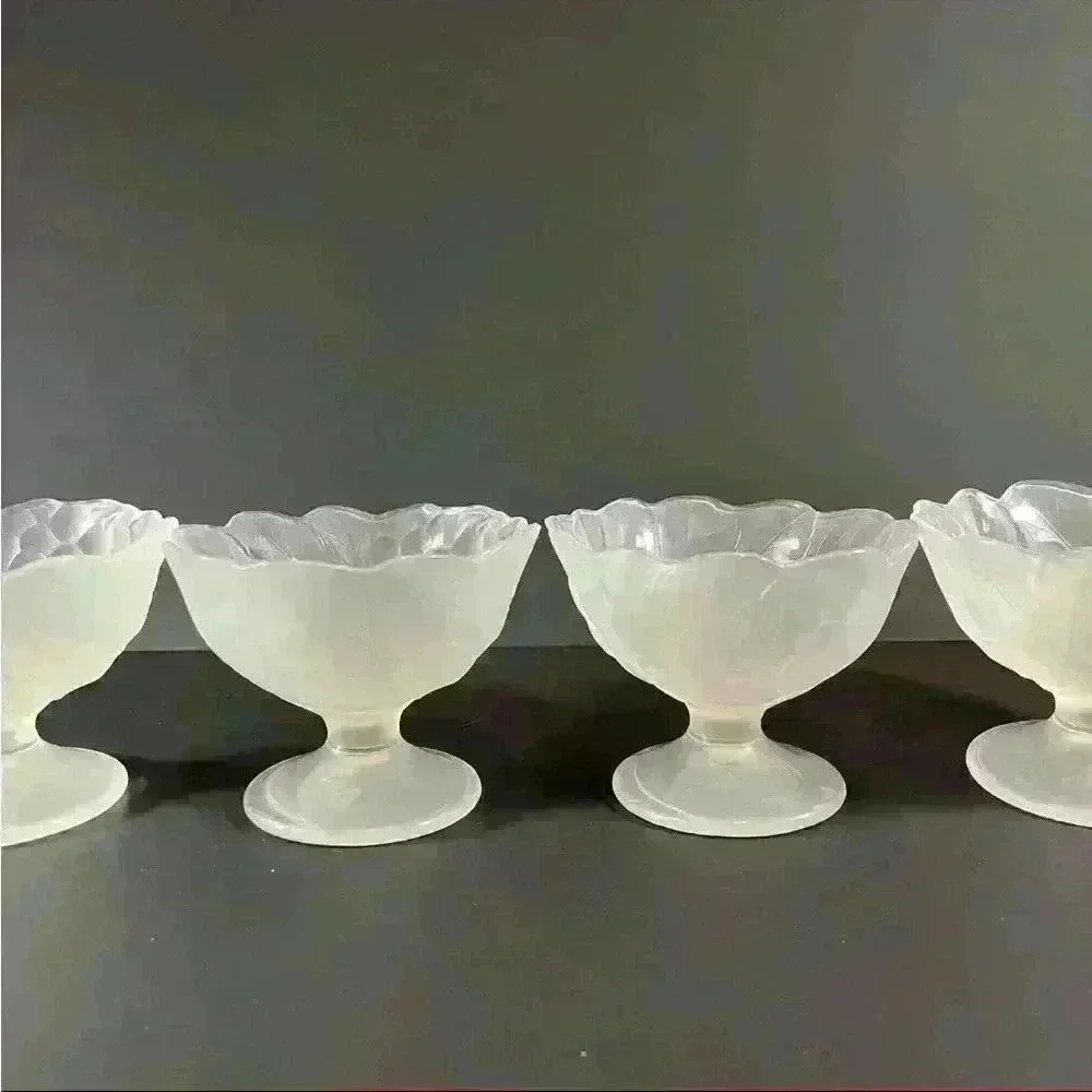 Set Of 4 Hoya Japan Textured Frosted Sherbet Ice Cream Bowls